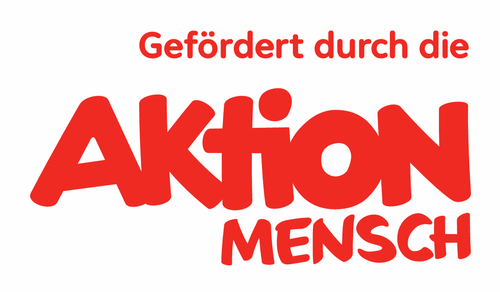 Logo von Aktion Mensch mit dem Text 'Gefördert durch die AKTION MENSCH' in roter Schrift.